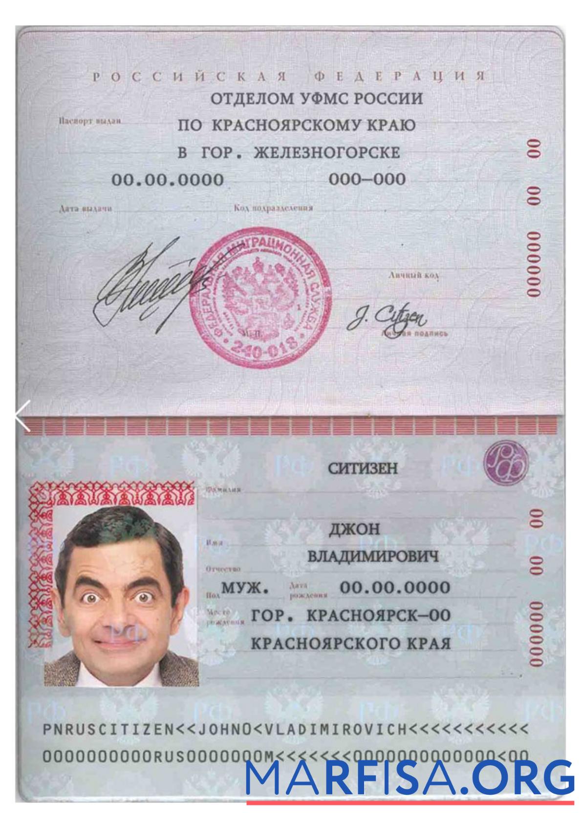 Blank Russia Standard passport template